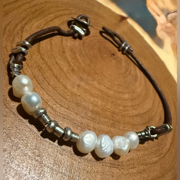 Silpada Freshwater Pearl, Sterling Silver & Braided Leather Necklace & Bracelet - Picture 3 of 16